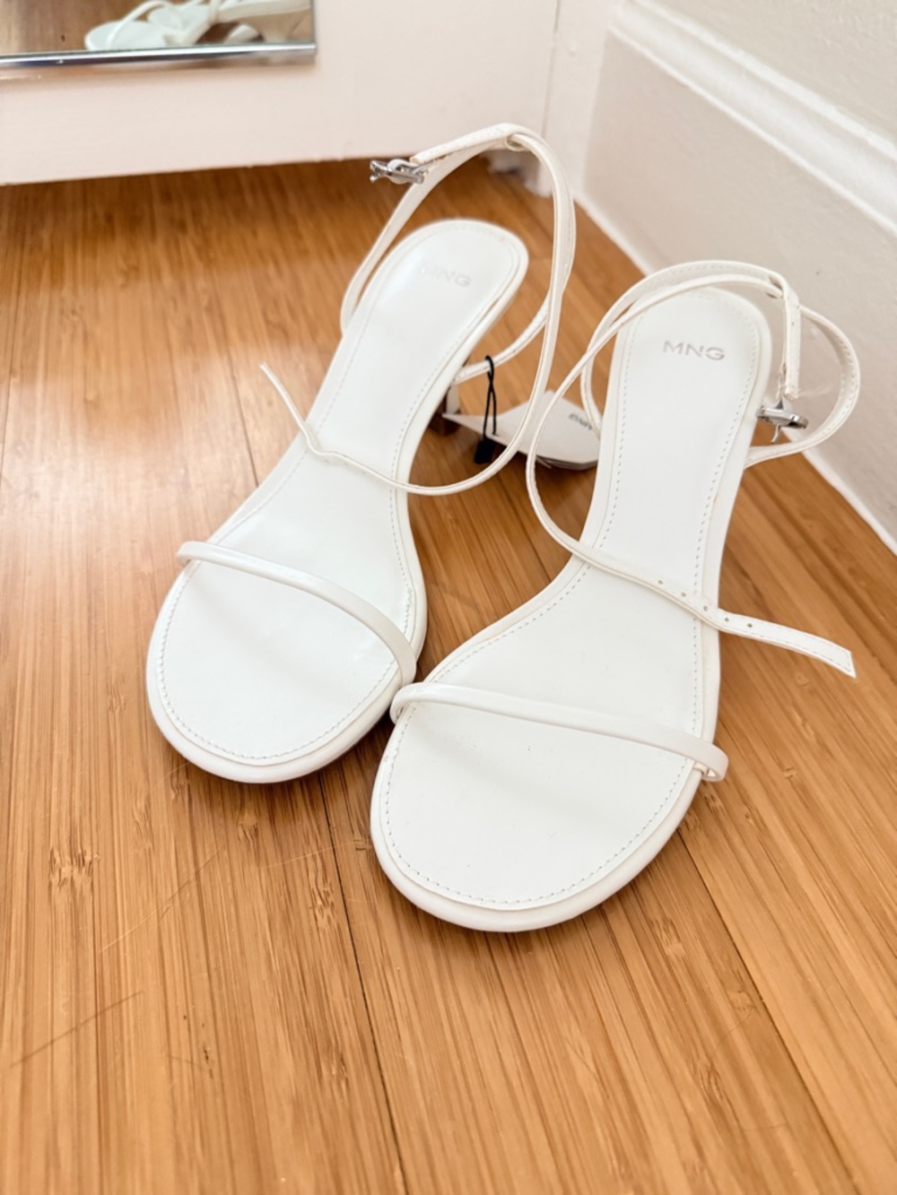 Mango White Minimal Strappy Ankle-Tie Sandals